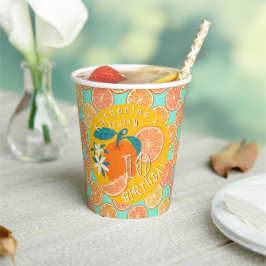 オレンジフルーティ誕生日ティール（緑がかった色）ブルー 紙コップ