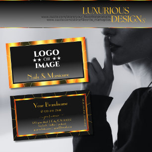 オレンジフレームカジュアルブラックグラデーション追加ロゴのラグジュアリー 名刺