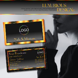 オレンジフレームカジュアルブラックグラデーション追加ロゴのラグジュアリー 名刺