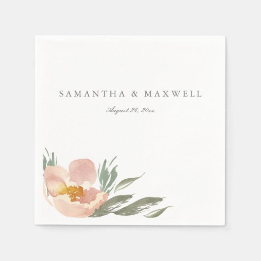 オレンジフローラウォーターカラーテンプレートナプキン スタンダードカクテルナプキン (正面)