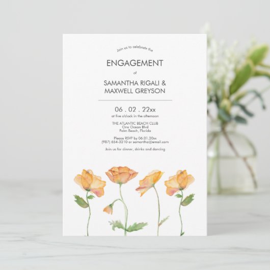 オレンジフローラウォーターカラーポピー婚約パーティ 招待状 (スタンド正面)