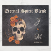 オレンジフローラエレガントスカルモノグラ結婚ム リキュールボトルラベル (シングルラベル)