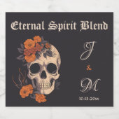 オレンジフローラエレガントスカルモノグラ結婚ム リキュールボトルラベル (シングルラベル)