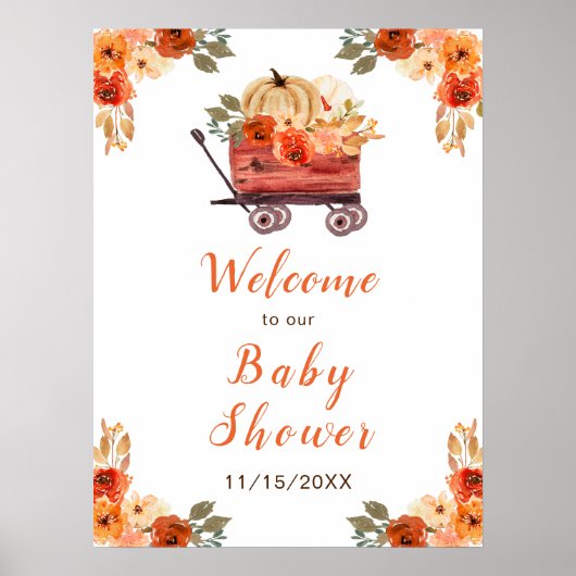オレンジフローラカボチャートラック赤ちゃんシャワー ポスター (正面)