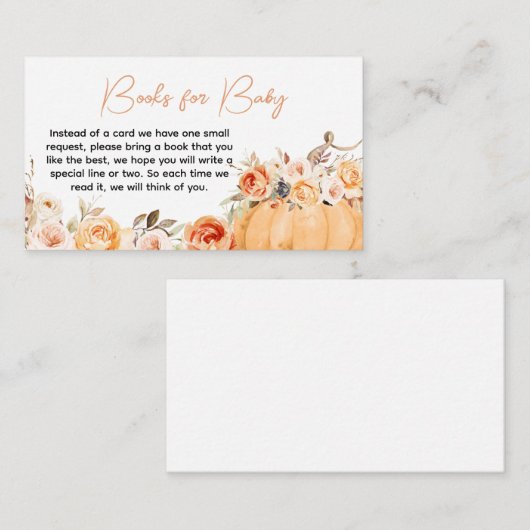 オレンジフローラカボチャ赤ちゃんシャワーブックベビー エンクロージャーカード (正面/裏面)