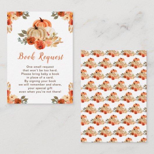 オレンジフローラカボチャ赤ちゃんシャワーブックリクエスト エンクロージャーカード (正面/裏面)