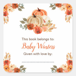 オレンジフローラカボチャ赤ちゃんシャワー スクエアシール