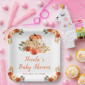 オレンジフローラカボチャ赤ちゃんシャワー ペーパープレート (パーティー)