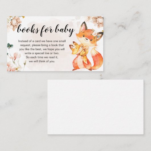 オレンジフローラキツネベビーシャワーブックベビー エンクロージャーカード (正面/裏面)