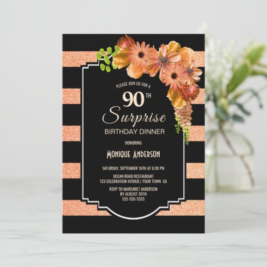 オレンジフローラサプライズ90th誕生日ディナーパーティー 招待状 (スタンド正面)