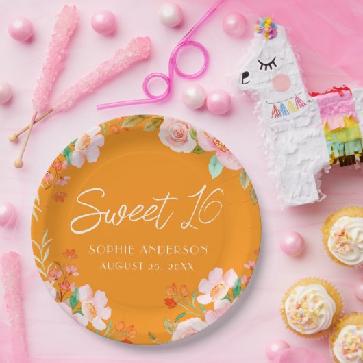 オレンジフローラスウィート16バースデーパーティープレート ペーパープレート (パーティー)