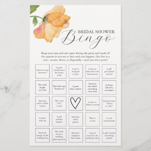 オレンジフローラテーマブライダルシャワービンゴ チラシ (正面)