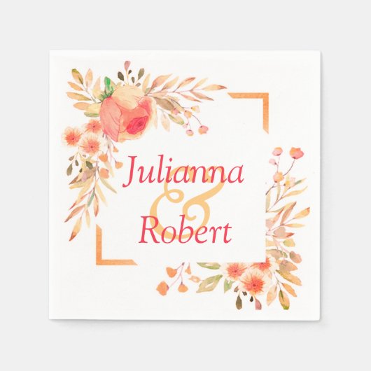 オレンジフローラナプキン スタンダードカクテルナプキン (正面)