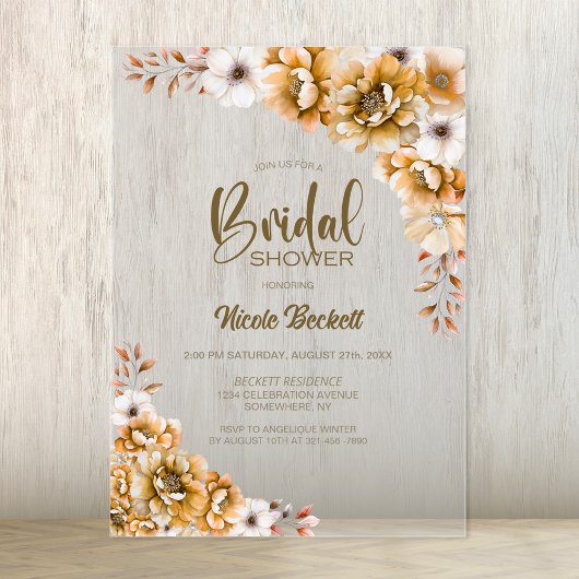 オレンジフローラブライダルシャワー アクリル招待状