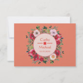 オレンジフローラリース中国の結婚式RSVP 出欠カード (裏面)