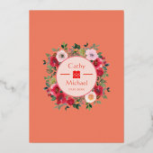 オレンジフローラリース赤中国の結婚花 箔招待状 (裏面)