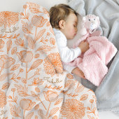 オレンジフローラルパターン名前をカスタムするフリースブランケット フリースブランケット