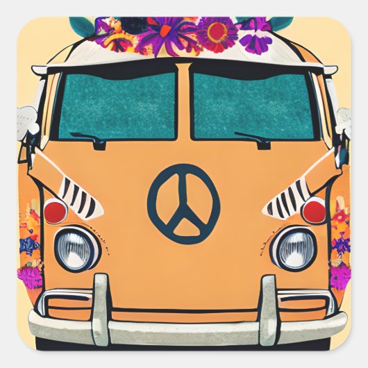 オレンジフローラレトロヒッパイヴァンアートヴィンテージ スクエアシール (正面)