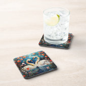 オレンジフローラロマンチックな白鳥ステンドグラス コースター (右側)