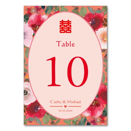 オレンジフローラ中国のリース披露宴 テーブルナンバー (正面)