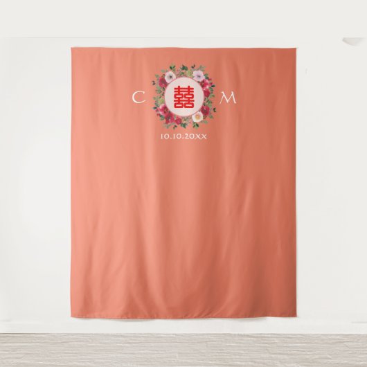 オレンジフローラ中国のリース結婚の背景 タペストリー (正面)