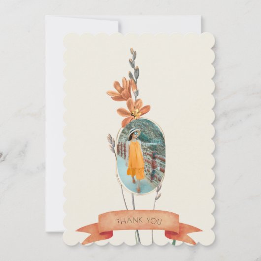 オレンジフローラ写真葬儀悔やみや弔慰ありがとう 招待状 (正面)