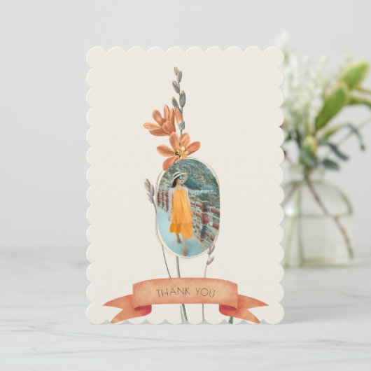 オレンジフローラ写真葬儀悔やみや弔慰ありがとう 招待状 (スタンド正面)