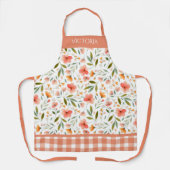 オレンジフローラ格子水モダン色 エプロン (正面)
