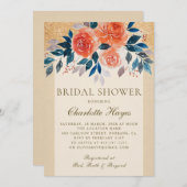 オレンジフローラ水カラーエレガントブライダルシャワー 招待状 (正面/裏面)