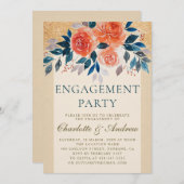 オレンジフローラ水カラーエレガント婚約パーティ 招待状 (正面/裏面)