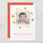 オレンジフローラ水彩誕生のお知らせ 案内状 (正面/裏面)