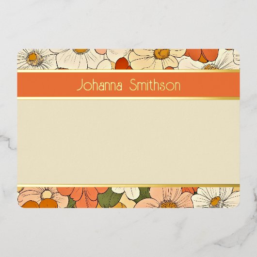 オレンジフローラ溝横箔文房具 箔招待状 (正面)