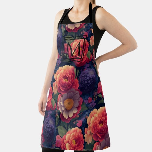 オレンジフローラ紫色の花ムーム牡丹フローラ エプロン (インサイチュ)