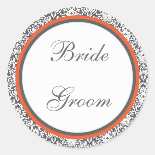 オレンジフローラ結婚ステッカー ラウンドシール (正面)