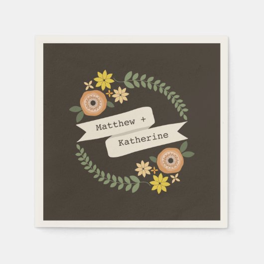 オレンジフローラ結婚リースナプキンス スタンダードカクテルナプキン (正面)