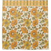 オレンジフローラ70のレトロパターン シャワーカーテン (正面)