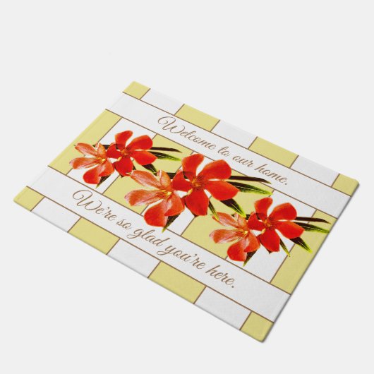 オレンジフローラ |オレアンダーパーソナライズされたウェルカム ドアマット (アングル)