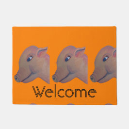 オレンジブタのドアマット ドアマット