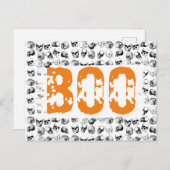 オレンジブハロウィン不気味スカルパターン シーズンポストカード (正面/裏面)