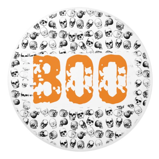 オレンジブハロウィン不気味スカルパターン セラミックノブ (正面)