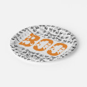 オレンジブハロウィン不気味スカルパターン ペーパープレート (アングル)