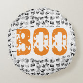 オレンジブハロウィン不気味スカルパターン ラウンドクッション (裏面)