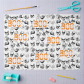 オレンジブハロウィン不気味スカルパターン 薄葉紙 (クラフト)