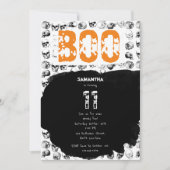 オレンジブハロウィン不気味スカル誕生日 招待状 (正面)