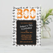 オレンジブハロウィン不気味スカル誕生日 招待状 (スタンド正面)