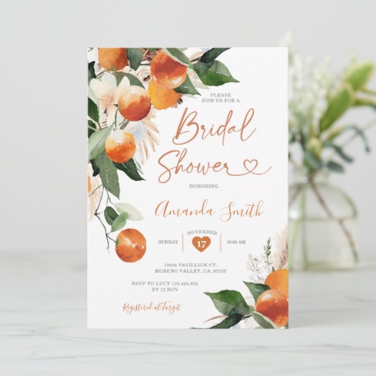 オレンジブライダルシャワー彼女は彼女のメインの絞りを見つけた 招待状 (スタンド正面)