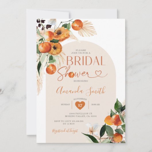 オレンジブライダルシャワー彼女は彼女のメインの絞りを見つけた 招待状 (正面)