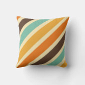 オレンジブラウンの黄色く青い対角線のストライプの枕 クッション (裏面)