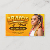 オレンジブラウンアフリカ毛編み組み組みサロン 名刺 (正面)