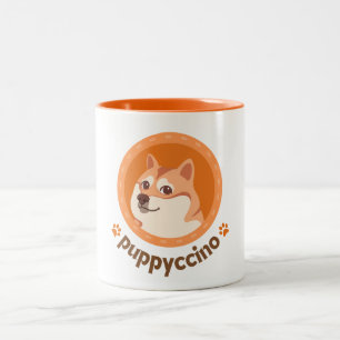 オレンジブラウンキュート子犬イラストレーションマグ ツートーンマグカップ